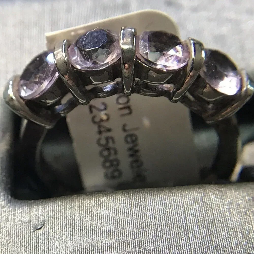 Amethyst Ring Sz6.25 4 Round Stones Sterling Silver 925 (All Stones Simulated)